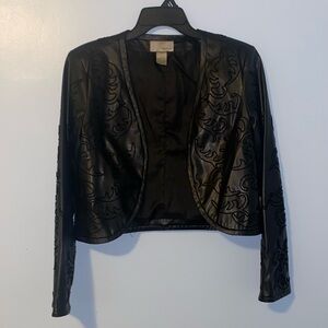 Western Embroidered Black Faux Leather Cropped Jacket